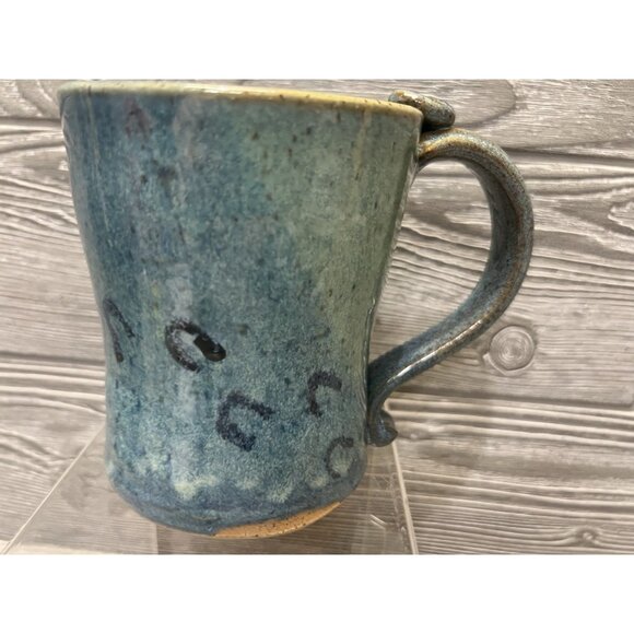 Pottery Clay Glazed Handmade Large Mug Cup Blue Animal Tracks 5” Unique - Picture 1 of 9